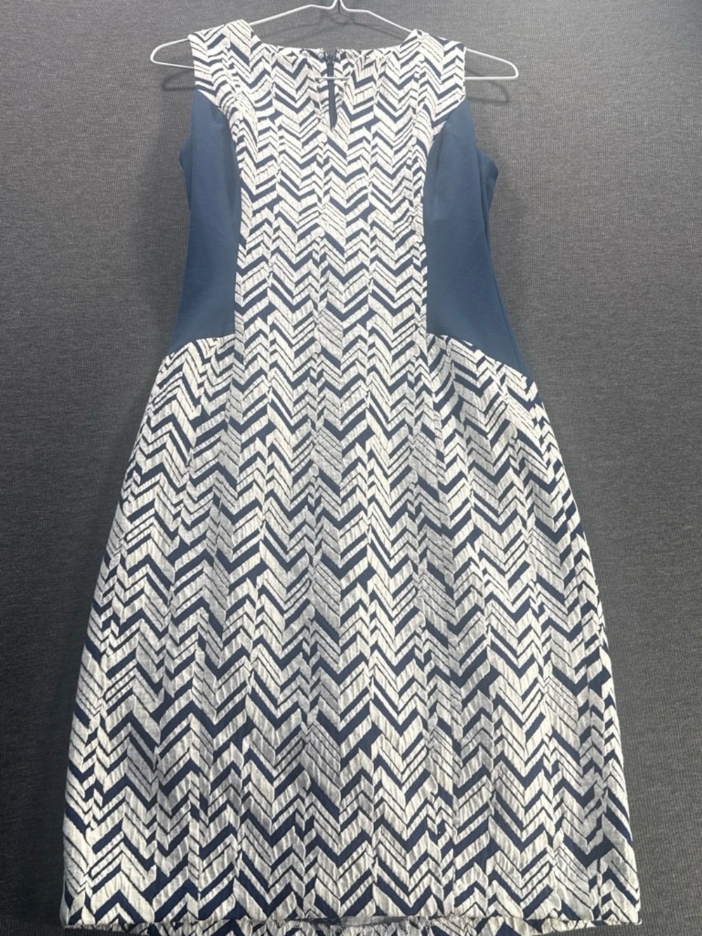 NYDJ Navy and White Chevron Fit-and-Flare Mini Dress